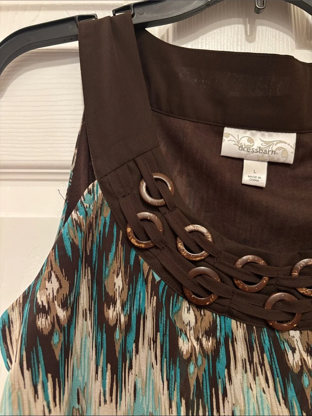 dressbarn Brown and Teal Printed Sleeveless Camisole with Ring Detail